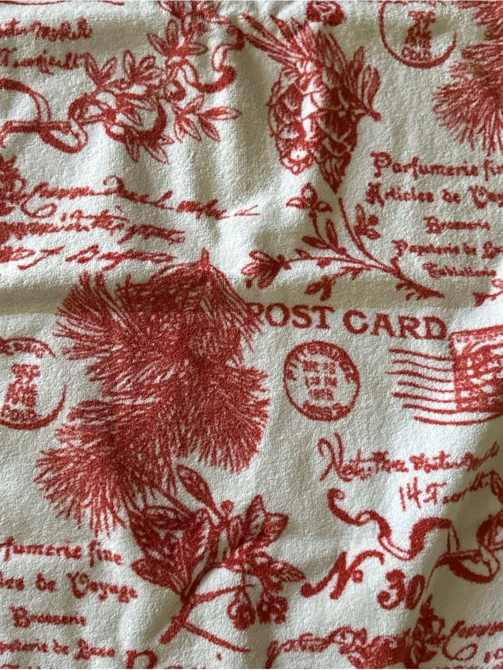 POTTERY BARN French Country Post Card Kitchen Hand Towel Set Of 2: Red Script